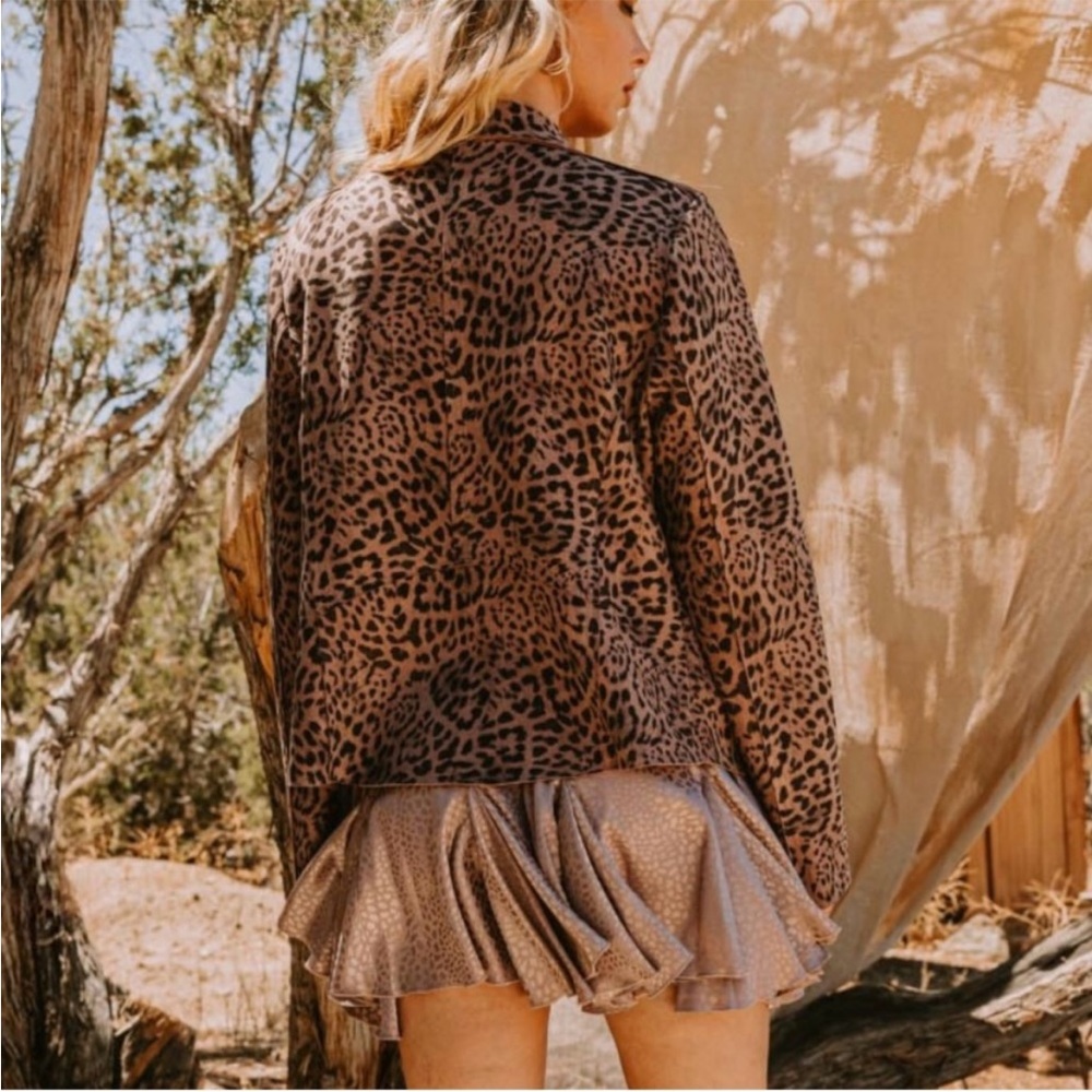 Washed Rose Leopard Faux Suede Rider Jacket - Picture 5 of 5